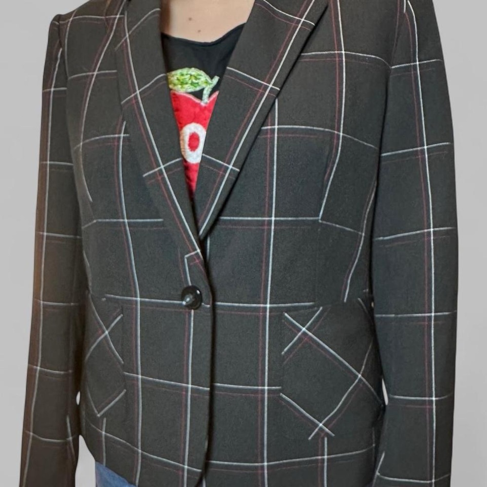 Vintage Kasper Black Preppy Plaid Blazer Size 8